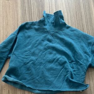 Madewell Teal Cropped Funnel Neck Sweatshirt